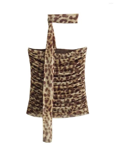 Robes de travail xnwmnz 2024 femmes mode fashion d'été animal imprimé en tulle top top femelle léopard élastique haute jupe