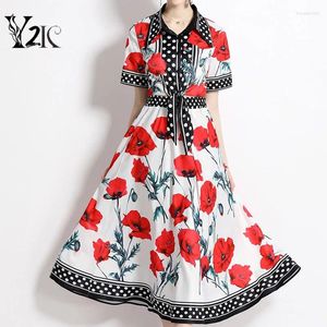 Robes de travail Y2K Designer de vêtements à la mode Chic Dot imprimé floral chemise courte hauts taille haute jupe trapèze ensemble costume deux pièces tenue