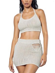 Werkjurken Y2K Fashion Women S Knit 2 -delige set met onregelmatige rok en buis crop top om uit te gaan met bodycon mini -jurk