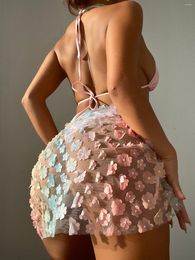 Werkjurken Y2K Sexy Kawaii Lingerie Mouwloze kanten crop top Geplooide hoge taille See Through Mini Flowers Wrap Skirt Sets Festivaloutfits