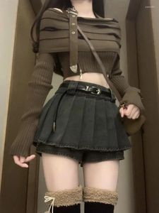 Vestidos de trabajo Y2K Sexy Punto de punto Conjunto de 2 piezas Mujeres Coreanas Sweet High Street Faldas Traje Femenino Off Hombro Suéter Mini Falda Pantalones 2024