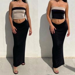 Robes de travail Zhymihret Elegant Reversible Tube Top et Slit MIDI Jupe Two Piece Femme's's 2024 Été Patchwork Set Femme Beach