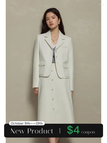 Robes de travail ZIQIAO épaule avant blanc court blazer jupe ensemble bureau dame simple boutonnage vestes fermeture éclair taille longue femmes costume