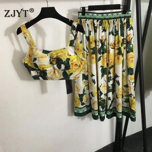 Robes de travail Zjyt 2 pièces Robes sets Femmes Print Floral Imprimé sans brete