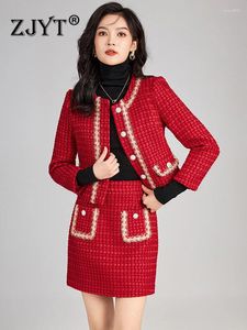 Robes de travail zjyt winter tweed veste en laine mini costume 2 pièces pour les femmes de fête des femmes