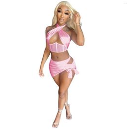 Robes de travail Zoctuo Bandage Pull Jupe Ensemble Deux Pièces Assortis Solide Festival Crop Tops Et Shorts Costume Tenues Party Club Summer