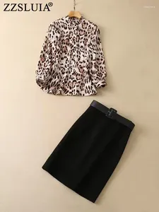 Werkjurken ZZSLUIA Elegante Rokken Pakken Voor Vrouwen Luipaard Gedrukt Designer Blouses Shirts Twinset Mode Frankrijk Outfit Vrouwelijke Doek