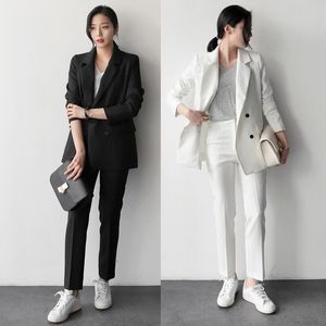 Werk Mode Pant Suits 2 Stuk Set voor Dames Gestreepte Blazer Jasbroek Office Suit Lady Formal 210514