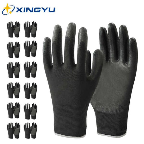 Gants de travail 12 paires Coque en polyester enduit PU noir Idéal pour la construction mécanique Polyvalent ont 518 508 528