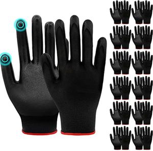 Guantes de trabajo, 12 pares, con palmas recubiertas de nitrilo para un excelente agarre y protección, además de soporte para pantalla táctil. Son guantes de trabajo ligeros para hombres y mujeres. Negro