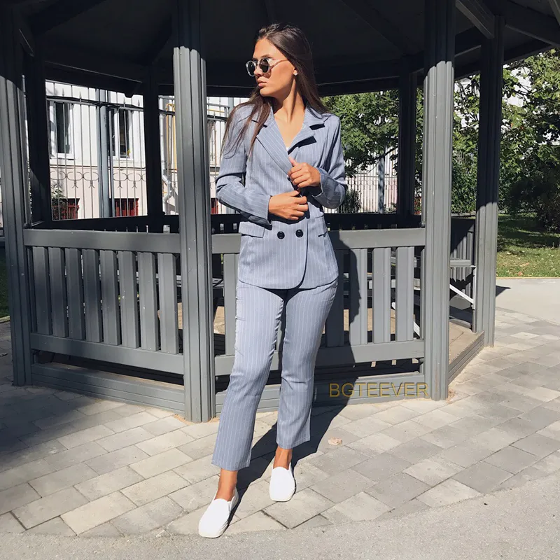 attribuut vergeven Afleiden Werk Broek Past OL 2 Stuk Sets Double Breasted Striped Blazer Jasje Rits  Broek Pak Voor Dames Set Feminino Spring Van 48,12 € | DHgate