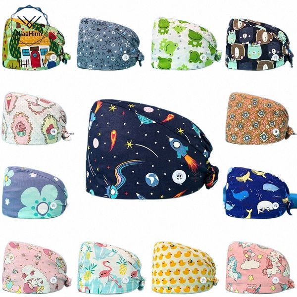 Trabajo Scrub Hats Elástico Sudor-absorbente Uniforme quirúrgico Mujer Accesorios médicos Spa Tienda de mascotas Servicio de limpieza veterinaria Tapas f2iX #