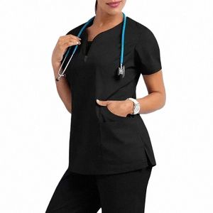 Travail médical hôpital médecin uniforme de soins infirmiers col en V Jogger infirmière femmes décontracté vêtements à manches courtes haut Phcy U87x #