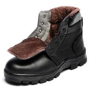 Chaussures de travail homme bottes de sécurité bout en acier en cuir véritable bottes d'hiver hommes mode résistant au froid outillage taille 46