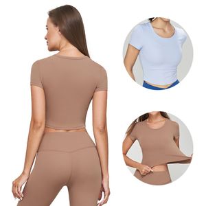 Workout Crop Tops For Women Yoga Korte mouw Milde ondersteuning Slim Fit bijgesneden atletische shirts Gym T -shirt