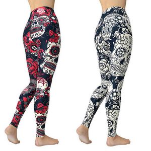 Leggings d'entraînement Femmes Pantalons de yoga Pantalons gothiques Crâne incolore Collants déchirés Séchage rapide Gymwear Energy Pantalon de survêtement S ~ 2XL H1221