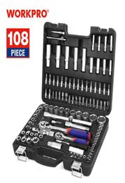 WORKPRO 108-delige gereedschapsset voor autoreparatiegereedschap Monteurgereedschapset Matte beplating Sockets Set Ratelsleutels Moersleutel H2205103343567