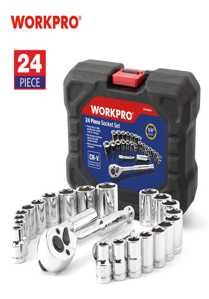 WorkPro 24 PC Tool Set Tarque Llock Socket Conjunto de 38 quilates de llave de llave de trinquete LJ200815