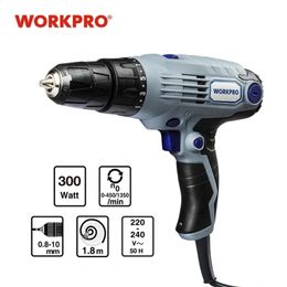 WorkPro 300W 10 mm Coreded DrillDriver 2-Speed ​​Electric Drill Driver Rotary Tool Mini Power Driver met 1,8 m netsnoer 201225
