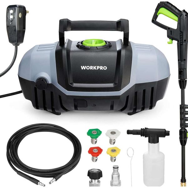 WorkPro Compact Pressure Washer 1900 max psi avec 4 buses, applicateur de savon et tuy