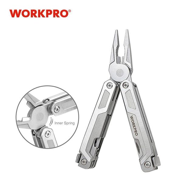 WORKPRO Multi Tool 15-en-1 Outil de poche multi pinces Scie Cutters pour outils utilitaires en acier inoxydable EDC avec gaine Y200321
