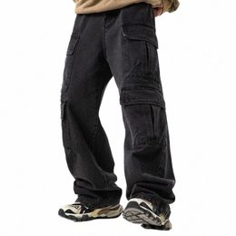 Ropa de trabajo Diseño de múltiples bolsillos Jeans Hombres Viejo Mié Retro Japonés Coreano Pantalones casuales Natial Tide Pantalones sueltos Soft Cool R81L #