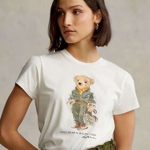 Vérinères Femmes S Teddy Bear Pure Coton Pring Round Cou Round Court Top à manches avec T-shirt Trendy Brand