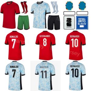 2024-25 Équipe nationale Soccer Portugal Jerseys Man Youth Euro Cup 8 Fernandes 17 Bruma 4 Silva 3 Pepe Nunes Ramos Leo 7 Ronaldo 10 Bernardo Football Shirt Kits Uniforme