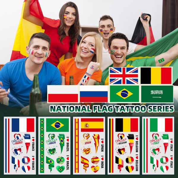Pegatinas de tatuaje de la Copa del mundo, decoración para la bandera nacional, suministros para aficionados al fútbol, fiesta DIY, decorar 220926