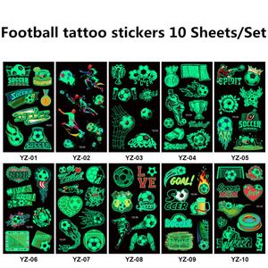 Autocollants de tatouage de coupe du monde personnalité dessin animé lumineux Football Football visage autocollant de tatouage étanche 10 feuilles/ensemble