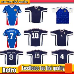Coupe du monde Yougoslavie Jerseys de football rétro 1990 1991 1998 1999 2000 Home Blue Away White # 9 Milosevic # 10 Stojkovic Stevic Vintage Classic Football Shirts Thai Quality
