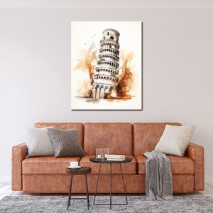 Wereldberoemd gebouw de scheve toren van Pisa potloodscript kunst canvas print foto poster voor hotelkamer muur decor