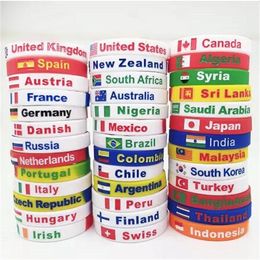 World Flag Jelly armbanden Bangle Men Women Siliconen Gegraveerd Country Sport Rubber Pols Band Band Cuff Accessoires Polsband GC1770