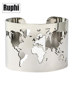 Carte du monde Couture bracelet bracelet voyage la paix bijoux en acier inoxydable en acier inoxydable de 40 mm de large angle d'angle de cercle raffiné J4913244 de 40 mm