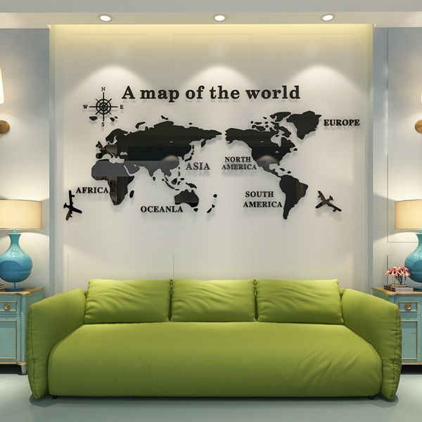 Mapa del mundo DIY 3D pegatinas de pared de acrílico para la sala de estar mapa del mundo educativo calcomanías de pared mural para niños dormitorio dormitorio decoración Y200102