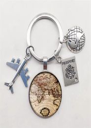 Carte du monde porte-clés voyage exploration dôme en verre Cabachon avion pendentif à breloque hommes et femmes cadeau bijoux 2206233057114