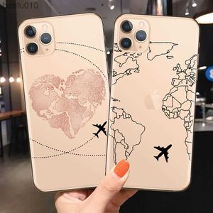 Wereldkaart Reizen Soft TPU Telefoon Gevallen Voor iPhone 14 13 12 Pro XS Max XR 7 8 Plus vliegtuig Cover Voor iPhone 11 SE2020 Coque L230619