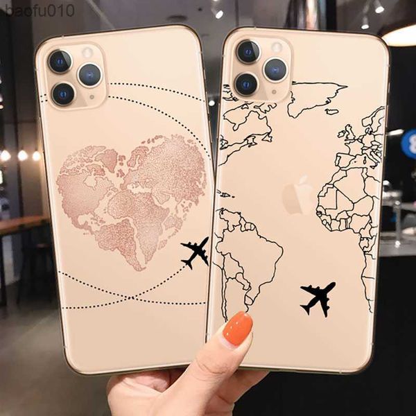 Carte du monde Voyage Souple TPU Téléphone étuis pour iPhone 14 13 12 Pro XS Max XR 7 8 Plus Couverture D'avion Pour iPhone 11 SE2020 Coque L230619