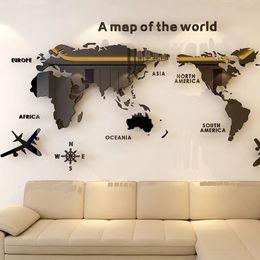 Carte du monde mur 3d Autocollants muraux en acrylique autocollants en trois dimensions pour chambre à coucher arrière-fond décoration murale autocollants 240522