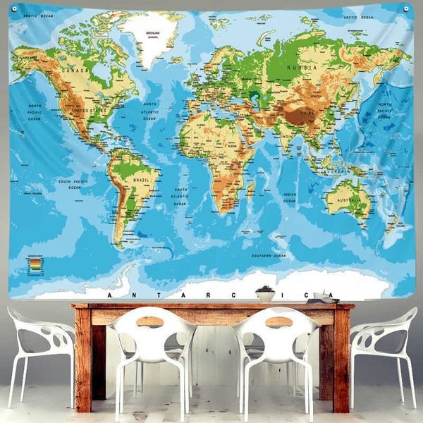 Mapa del mundo Tapiz de pared Colgante de pared Estilo retro Decoración estética Mandala Impreso Tela Decoración Habitación al por mayor 210609