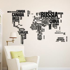 Carte du monde avec nom anglais des pays Stickers muraux pour bureau salle d'étude salle de classe décoration de la maison Pvc Art Mural bricolage Sticker Mural