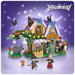 World Park Ghost Haunted House Mini Block Halloween Trick or Treat Land Building Brick Witch Figuren speelgoed voor geschenken G220524