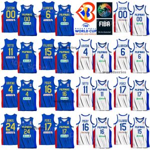 World Print 2023 Cup Filippijnse basketbalshirts 6 CLARKSON 24 Dwight RAMOS 15 juni maart FAJARDO 34 ARIEL JOHN EDU 16 ROGER POGOY 13 JAMIE JAMES MALONZO Blauw Wit