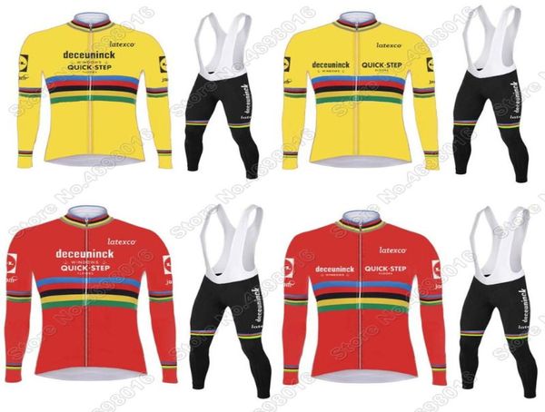 Monde Quick Step cyclisme Maillot ensemble rouge jaune hommes vêtements printemps automne vélo costume Maillot Ropa Ciclismo course Sets2662454