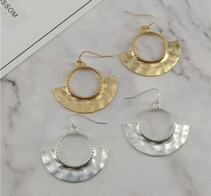 Boucles d'oreilles en métal martelé en forme d'éventail en or et argent, accessoires de bijoux, boucles d'oreilles modernes pour femmes 039s 20182984784