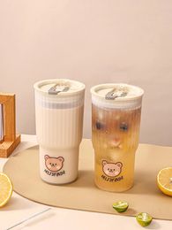 WorthBuy mignon ours en plastique eau tasse de bois portable Bouteille de jus de boisson pour le gobelet de fuite de sport de voyage avec un couvercle drinkware 240422