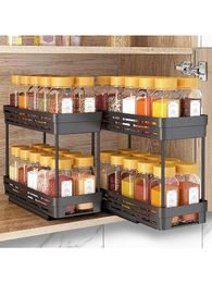 WORTHBUY Dubbellaags Kruidenpot Plastic Opbergrek Planken Uittrekbare Spice Organizer Voor Keukenkast 240125