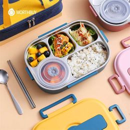 Worthbuy Japanse draagbare lunchbox 18/8 roestvrijstalen voedselcontainer voor kinderen School Picknick Bento Opslag 211104