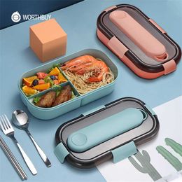 Worthbuy Lunchbox voor Kinderen School Microgolf Plastic Voedsel Container met Compartiment Servies Set Lekvrije Bento 220117