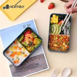 Worthbuy Plastic Lunchbox Student School Bento Boxes Spacer Layer Japanse Magnetron Servies Voedsel Container Opbergdozen 210818